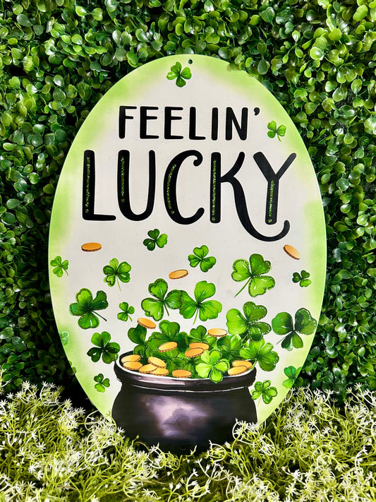 15 Inch Glitter Feelin Lucky Oval Sign