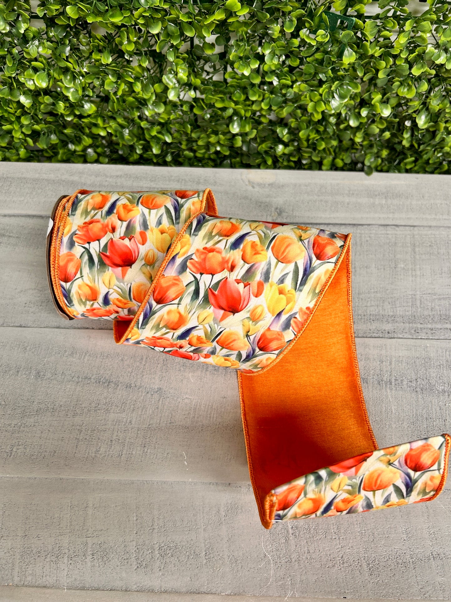 4 Inch By 10 Yard Orange And Yellow Poplin Tulip Ribbon