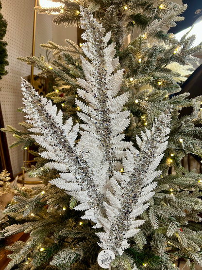 34 Inch White And Platinum Jumbo Glitter Sequin Fern Spray