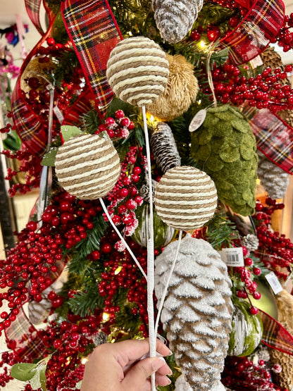 24 Inch Natural And Cream Paper Rope Wrapped Ball Spray