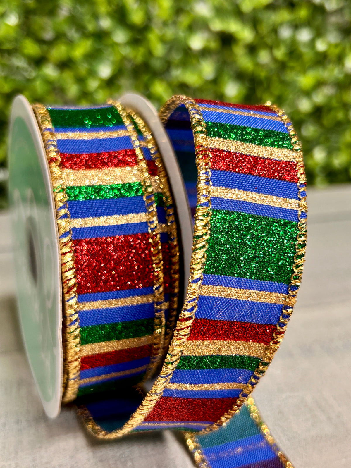 7/8 Inch By 10 Yard Royal Blue Red And Emerald Horizontal Stripe Ribbon