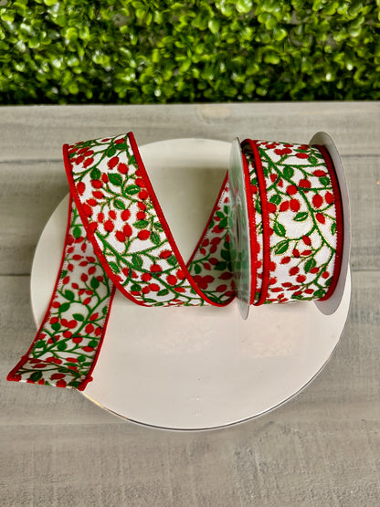 1.5 Inch By 10 Yard Mini Berries On Vines Satin Ribbon