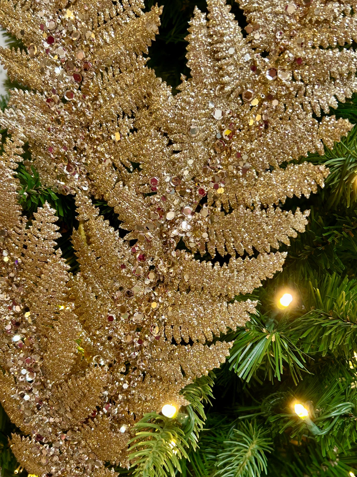 34 Inch Champagne Jumbo Glitter Sequin Fern Spray