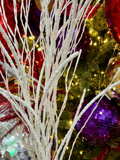 38 Inch White Glitter Pine Twig Spray