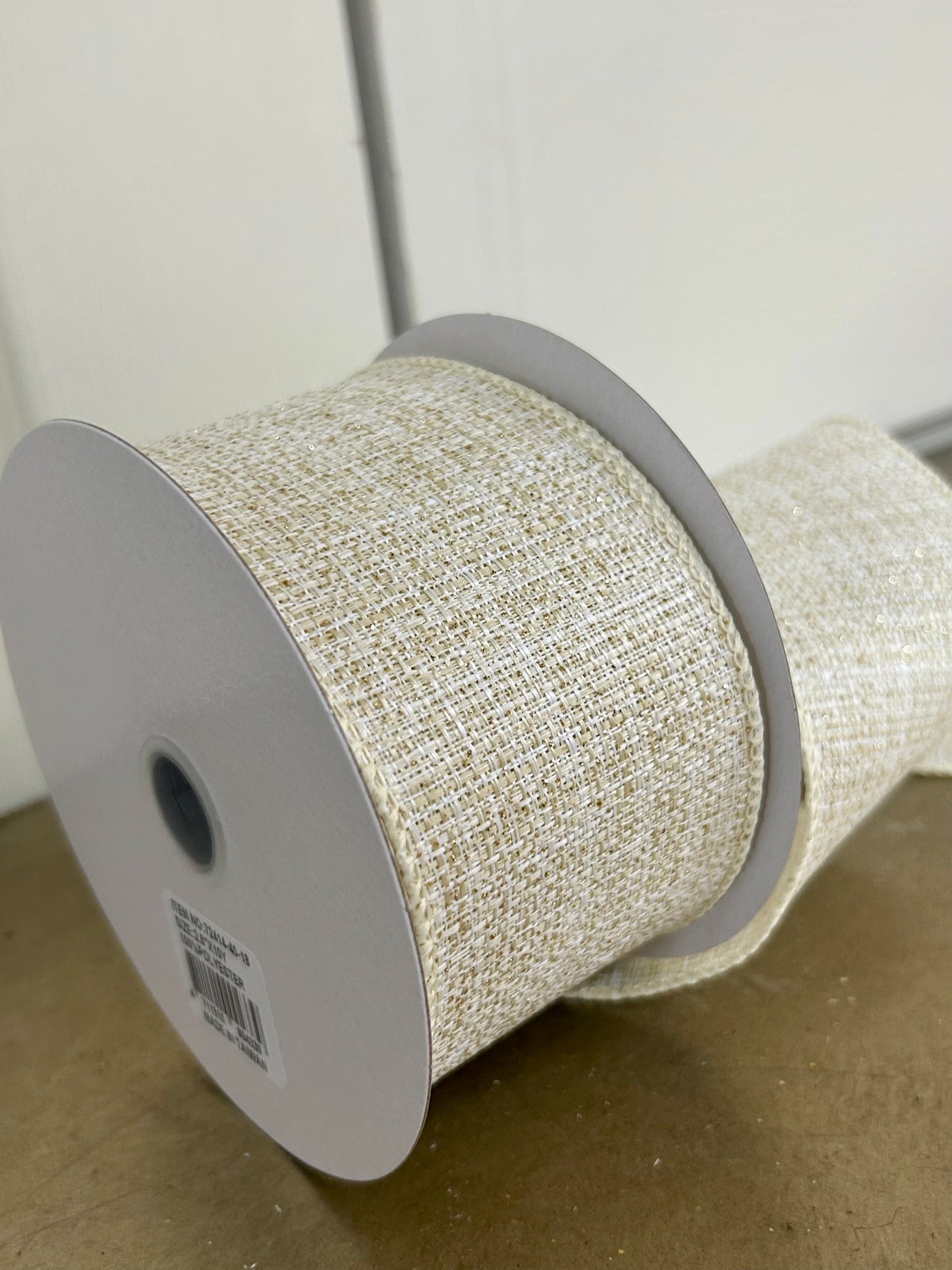 2.5 Inch By 10 Yard Ivory And Gold Glitter Metallic Tweed Ribbon