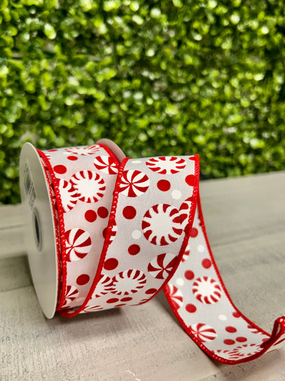 1.5 Inch By 10 Yard Peppermint Christmas Candy Ribbon