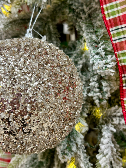5 Inch Champagne Bead And Sequin Ball Ornament