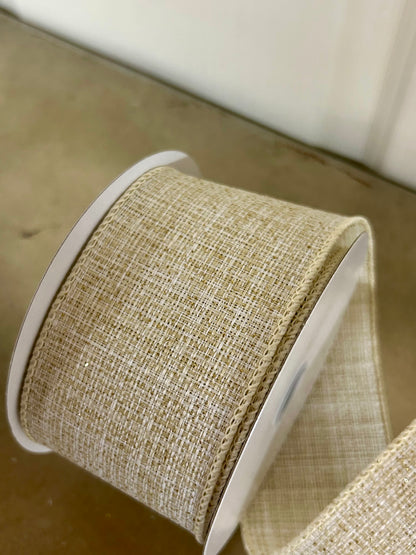 2.5 Inch By 10 Yard Ivory And Gold Glitter Metallic Tweed Ribbon
