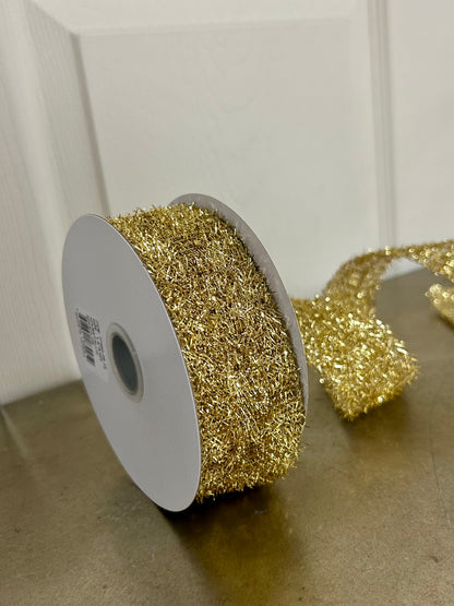 1.5 Inch By 10 Yard Gold Long Confetti Metallic Wired Ribbon