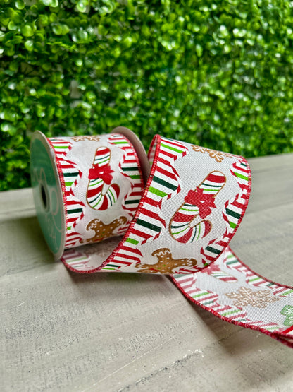 2.5 Inch By 10 Yard Gingerbread Candy Cookies And Trees Ribbon