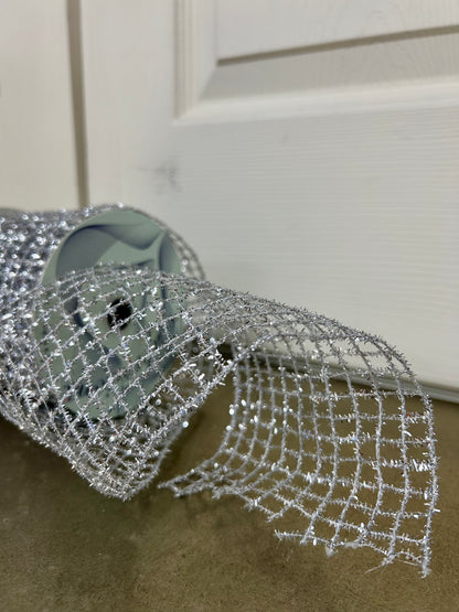 4.25 Inch By 10 Yard Silver Tinsel Mesh Ribbon