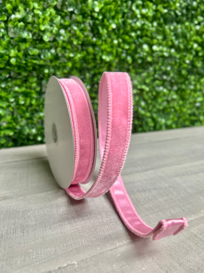 7/8 Inch By 10 Yard Light Pink Deluxe Velvet With Satin Backing Ribbon