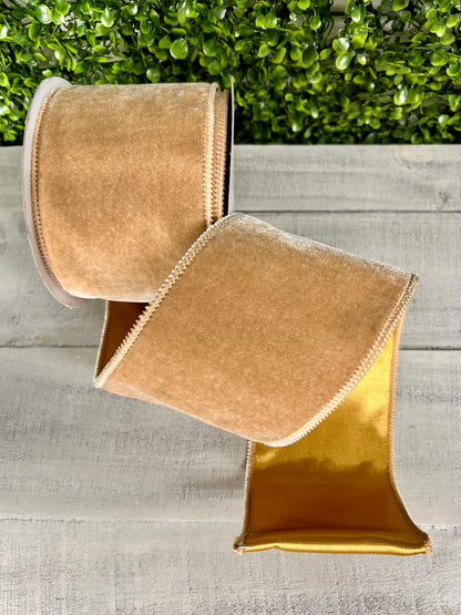 4 Inch By 10 Yard Taupe Deluxe Velvet With Satin Backing Ribbon