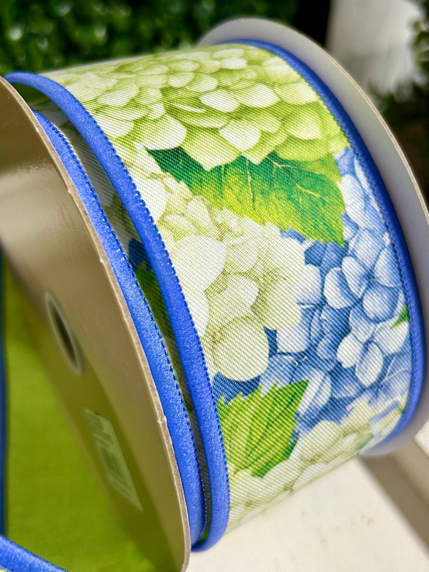 2.5 Inch By 10 Yard Blue And Green Hydrangea Fused Ribbon