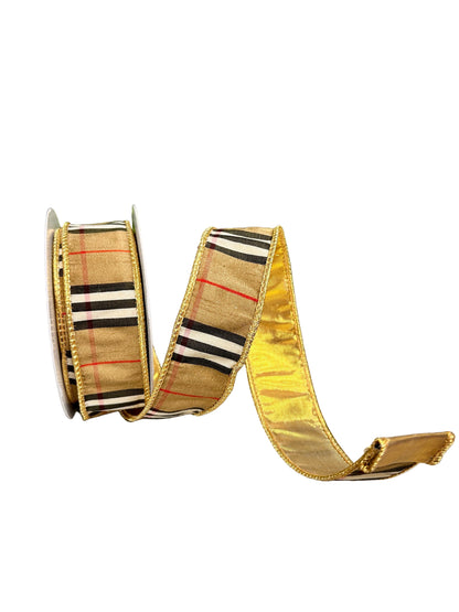 1.5 Inch By 10 Yard  Check With Gold Lame Ribbon
