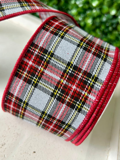 2.5 Inch By 10 Yard Printed Plaid Look On Fuzzy Royal Ribbon
