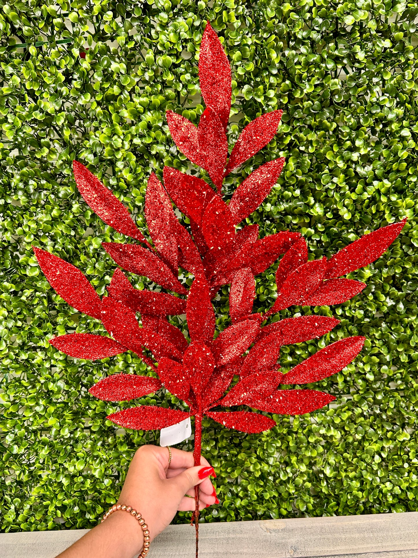23 Inch Red Glitter Bay Leaf Spray