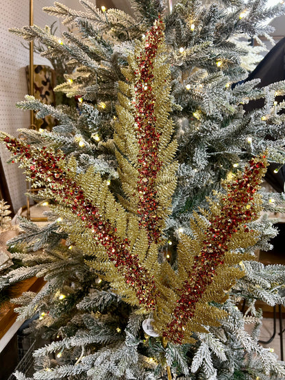 34 Inch Gold And Red Jumbo Glitter Sequin Fern Spray