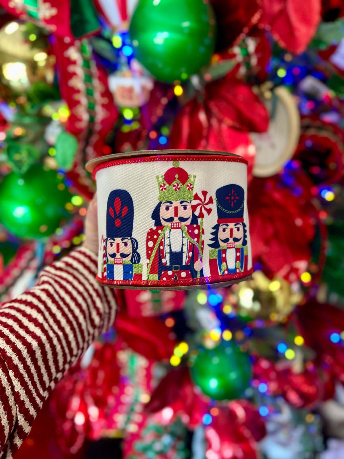 4 Inch By 10 Yard Printed Nutcracker With Red Backing Ribbon
