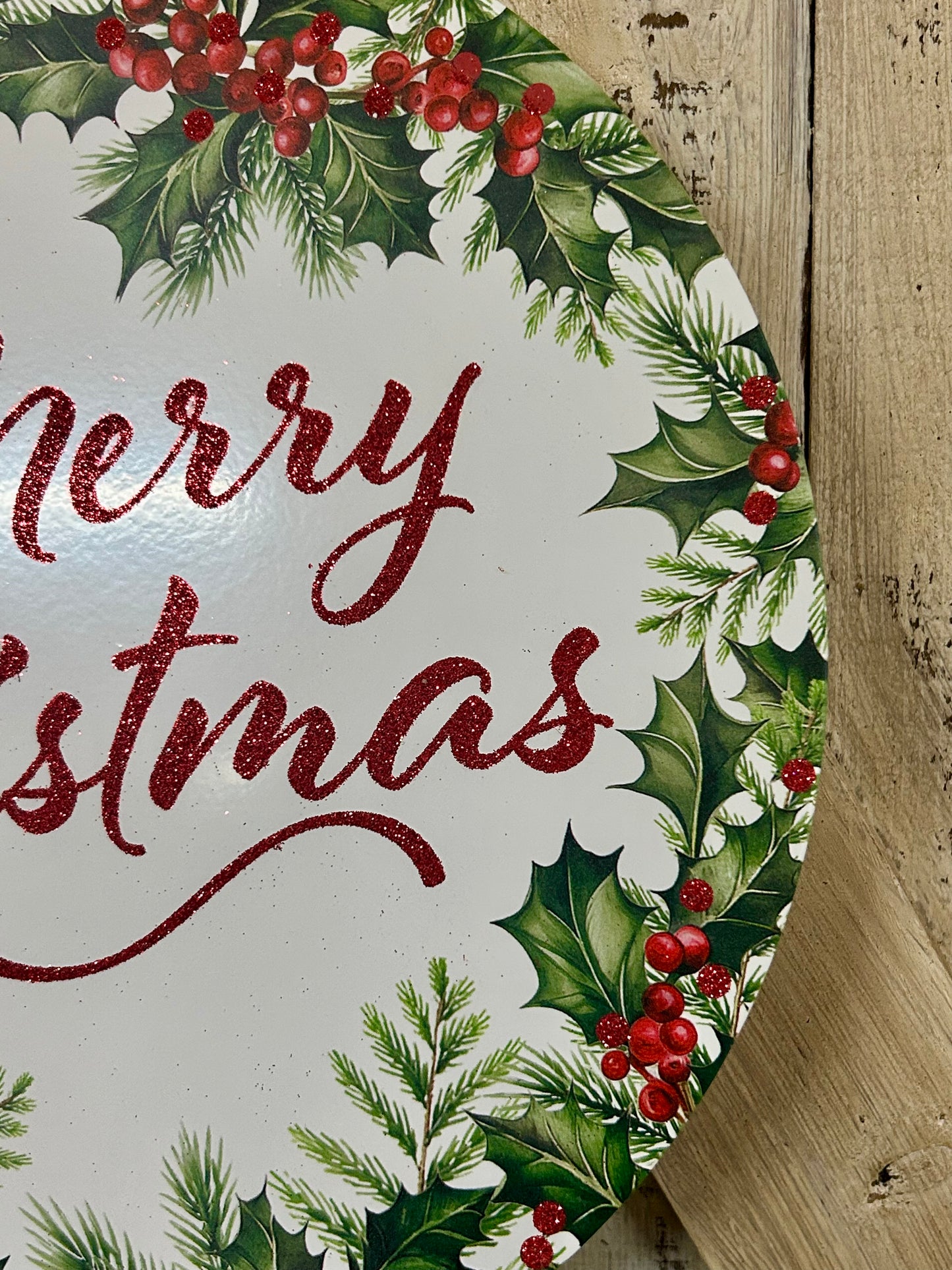 12 Inch Merry Christmas With Holly Metal Sign