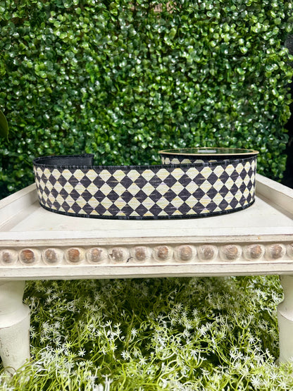 2.5 Inch By 10 Yard Black And Cream Antique Diamond Fused Ribbon