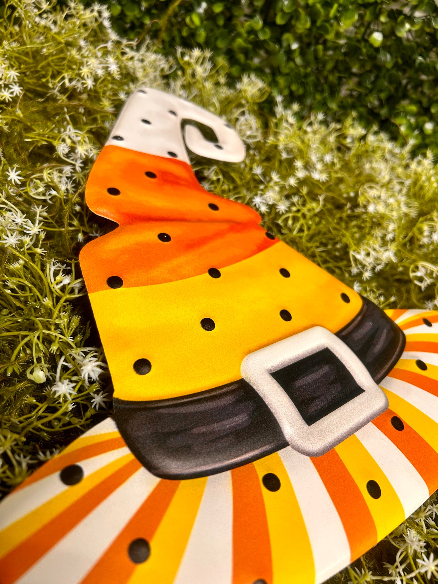 12 Inch Embossed Candy Corn Witch Hat Sign