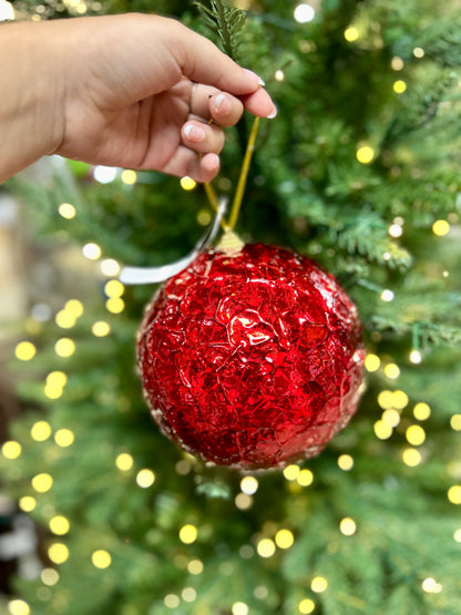 6 Inch Red Crinkle Foil Ball Ornament