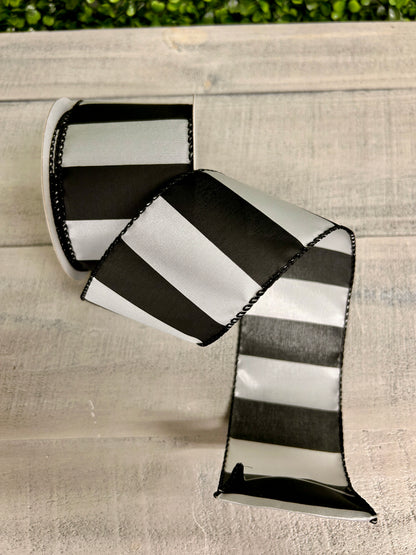 2.5 Inch By 10 Yard Black And White Horizontal Stripes Ribbon