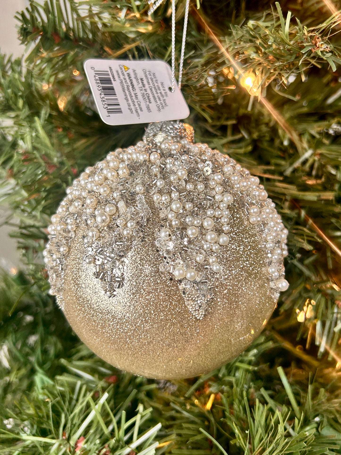 4 Inch Pearl Taupe Frosted Glass Ornament Three Assorted