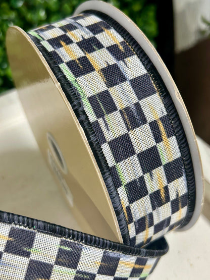 1.5 Inch By 10 Yard Beige And Black Mini Antique Checkerboard Ribbon