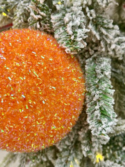 5 Inch Orange Foil Glitter Ball Ornament