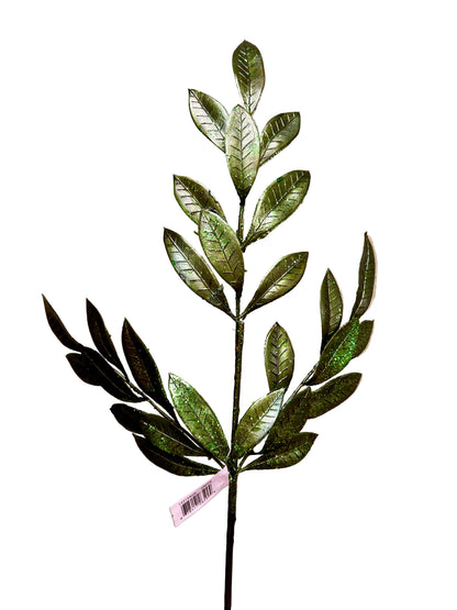 26 Inch Green Metallic Bay Leaf Spray