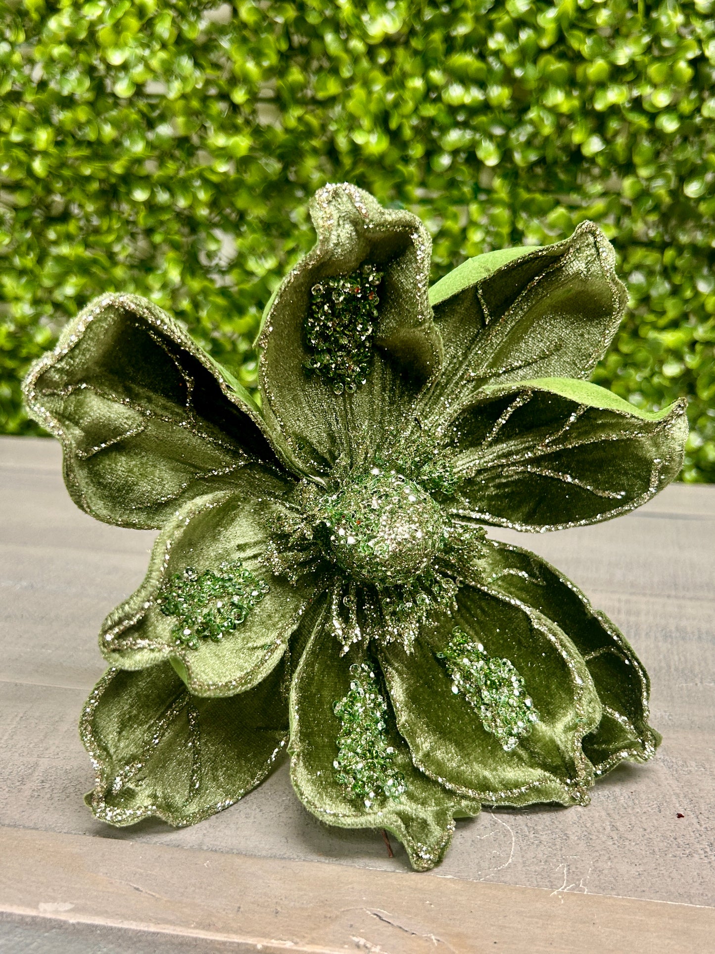 17 Inch Sage Green Velvet Magnolia Stem