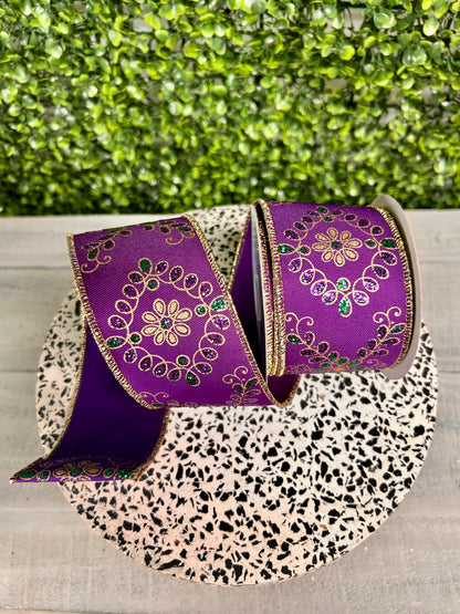 2.5 Inch By 10 Yard Mardi Gras Ornate Loop Diamond Ribbon