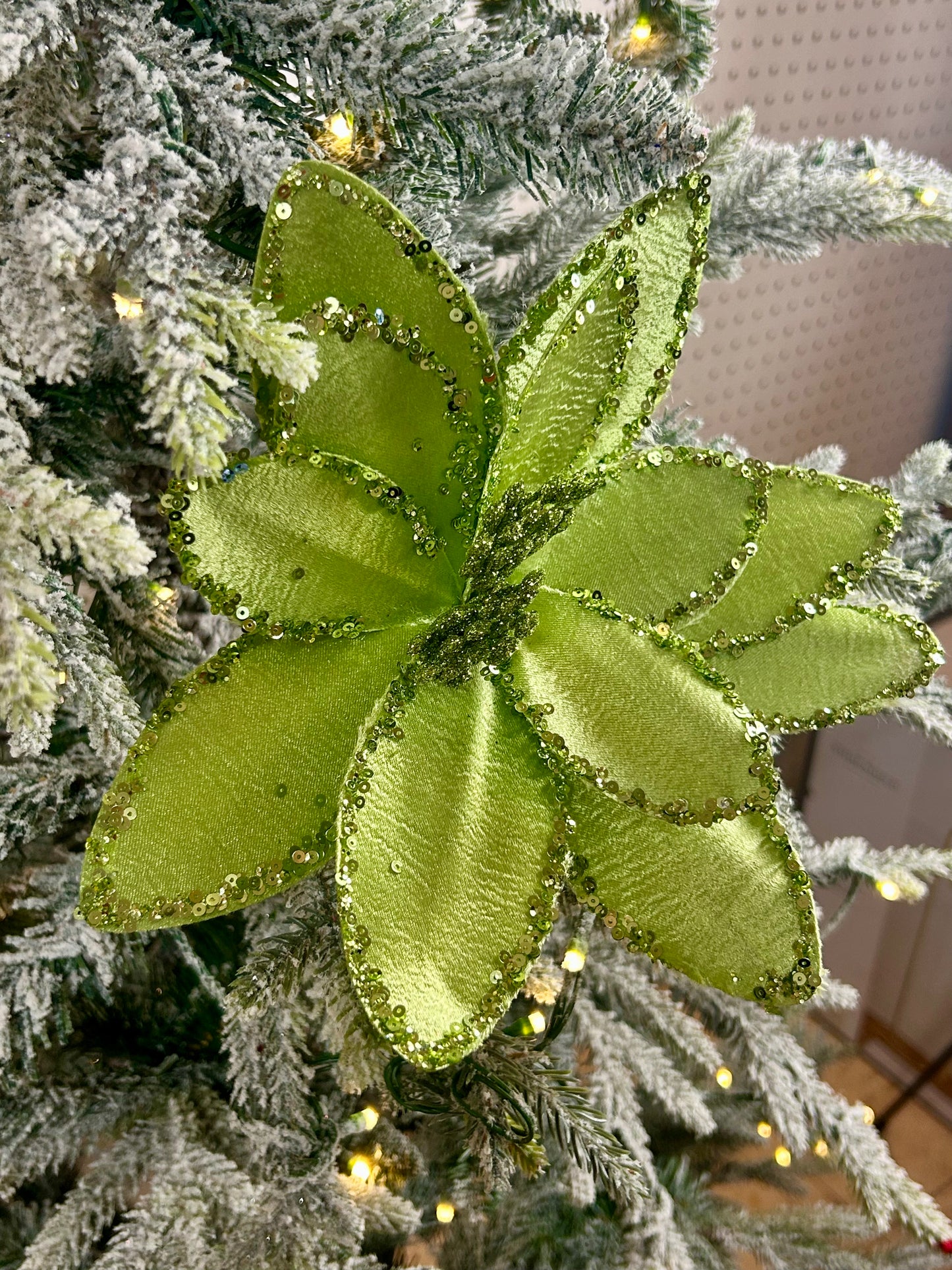 20 Inch Lime Green Satin Glitter Poinsettia