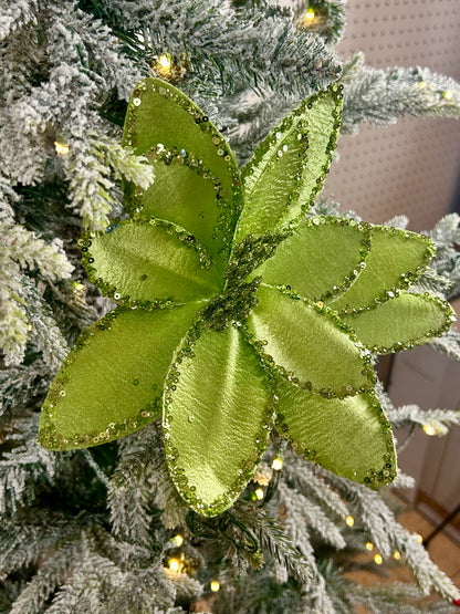 20 Inch Lime Green Satin Glitter Poinsettia
