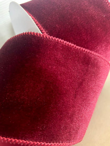 4 Inch By 10 Yard Burgundy Deluxe Velvet With Satin Backing Ribbon