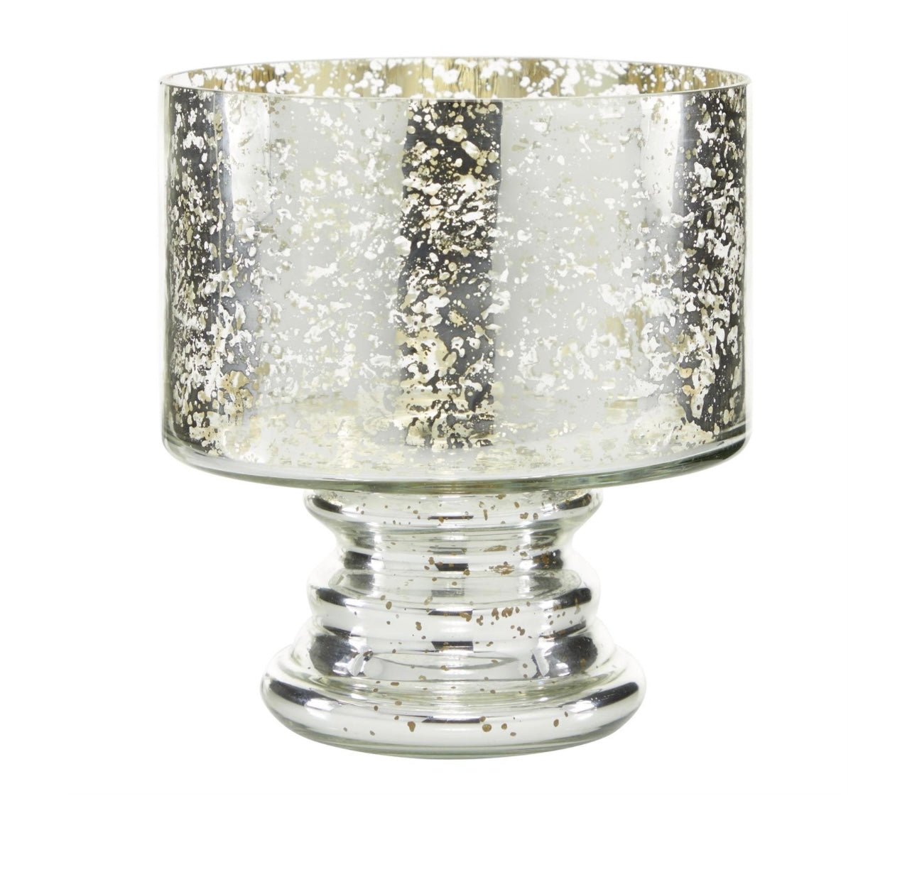 Silver Glass Handmade Turned Style Pillar Room Hurricane Lamp With Faux Mercury Glass Finish