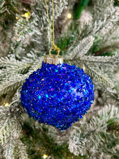 4.5-6.5 Inch Royal Blue Bead And Glitter Ornament Three Styles
