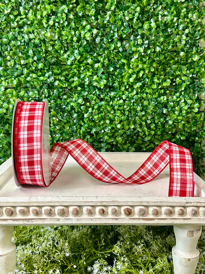1.5 Inch By 50 Yard Red And White Woven Plaid Ribbon