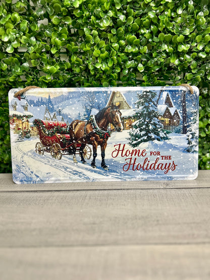 12 Inch Home For The Holidays Metal Sign