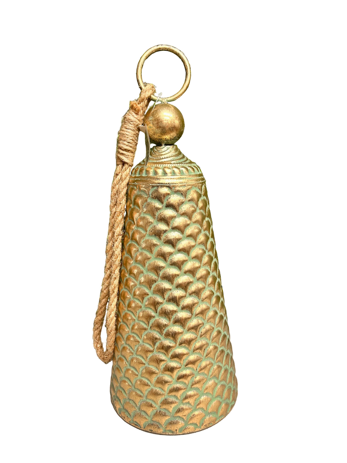 17 Inch Gold And Teal Metal Bell Ornament