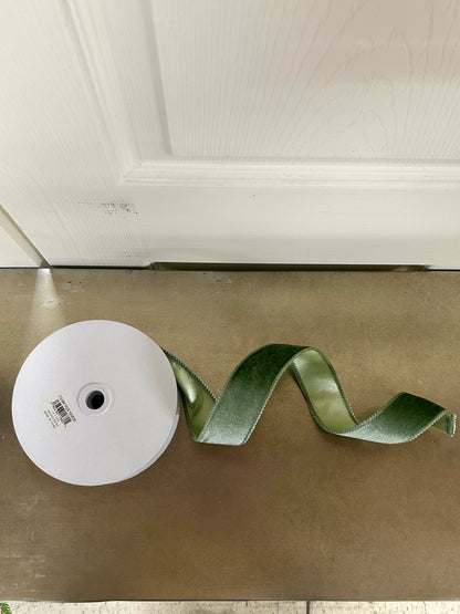 1.5 Inch By 10 Yard Sage Green Deluxe Velvet With Satin Backing Ribbon
