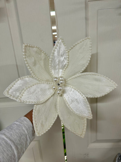 22 Inch Ivory Pearl Bead Poinsettia Pick