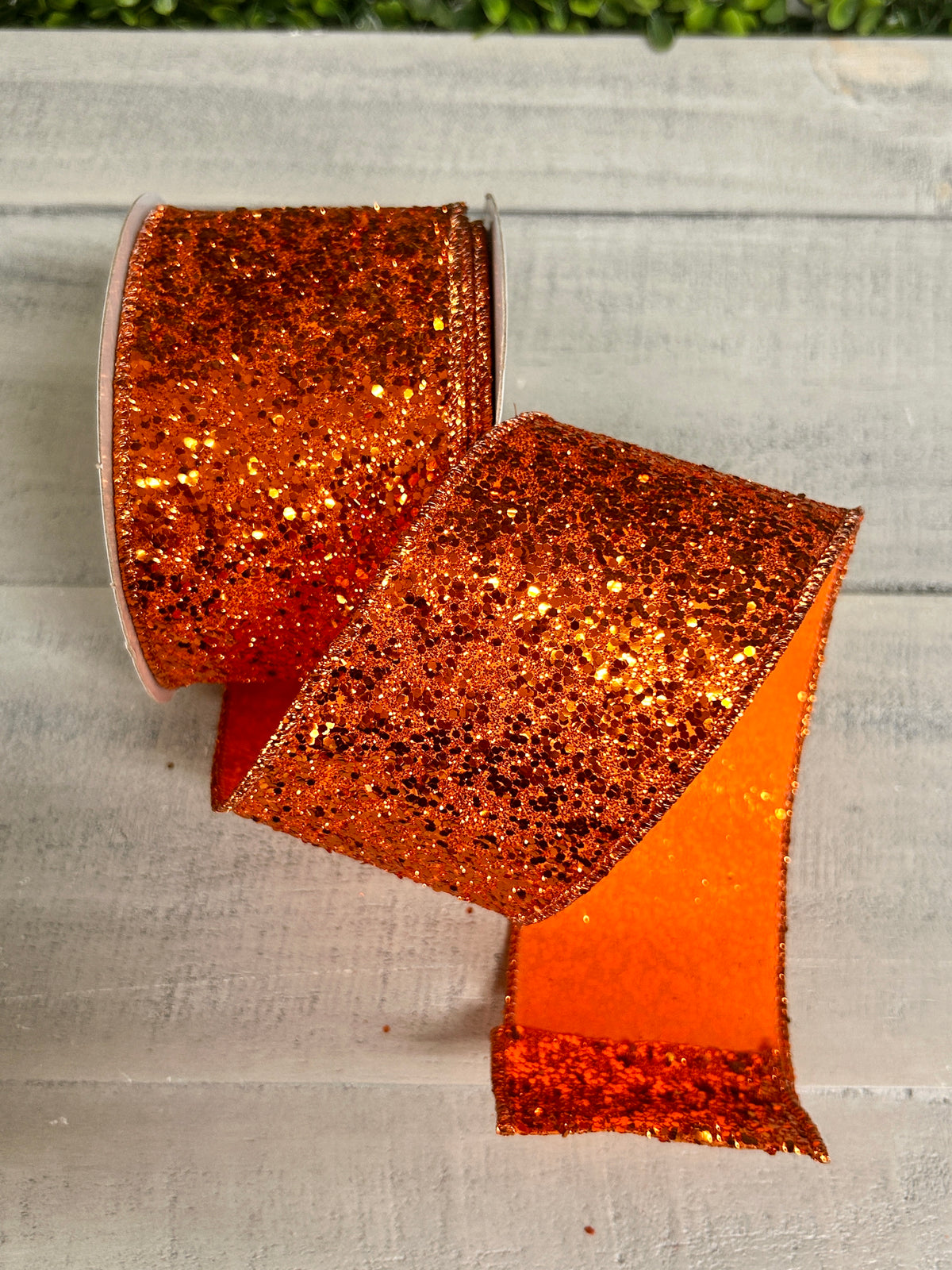 2.5 Inch By 10 Yard Orange Large Glitter Ribbon