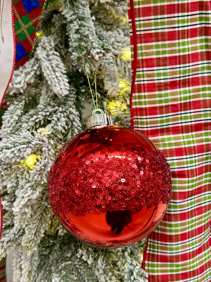 5 Inch Red Sequin Ball Ornament
