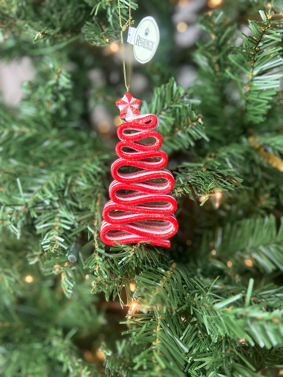 5 Inch Red And White Acrylic Ribbon Candy Tree Ornament