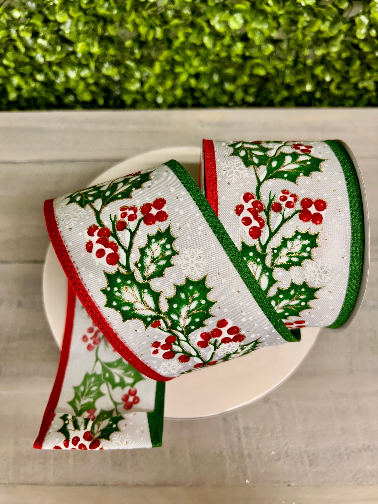 2.65 Inch By 10 Yard Holly Berries With Snow On Royal Ribbon