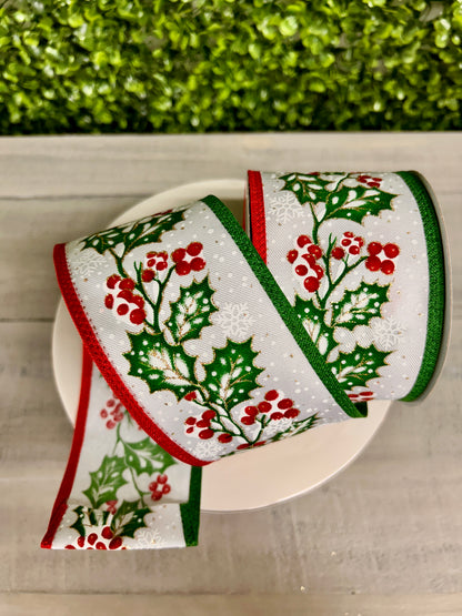 2.65 Inch By 10 Yard Holly Berries With Snow On Royal Ribbon