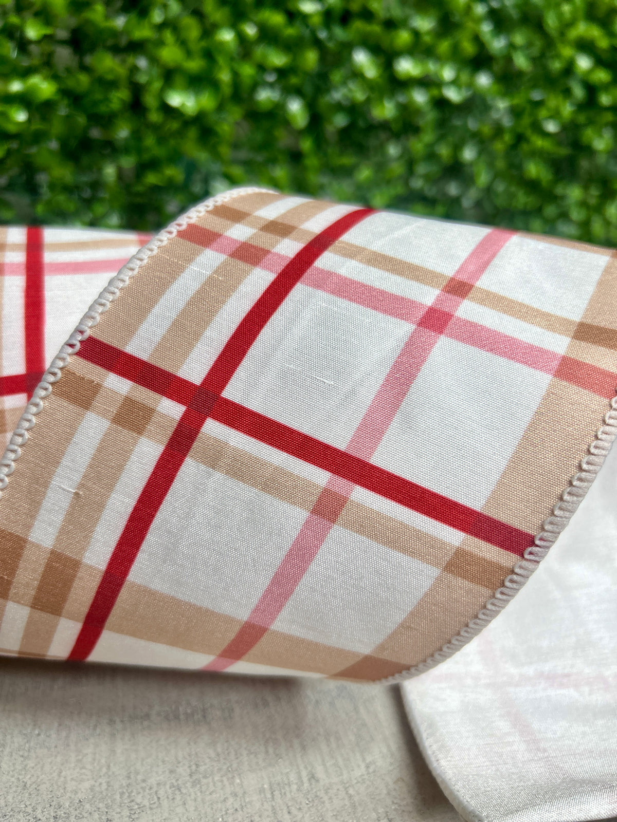 4 Inch By 10 Yard Gingerbread Plaid With White Backing Ribbon